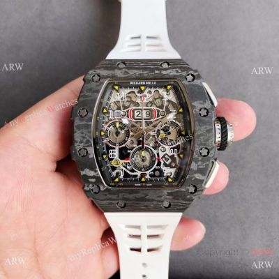 Luxury Swiss V3 Richard Mille RM11-03 NTPT Carbon Flyback Chronograph White Strap Men